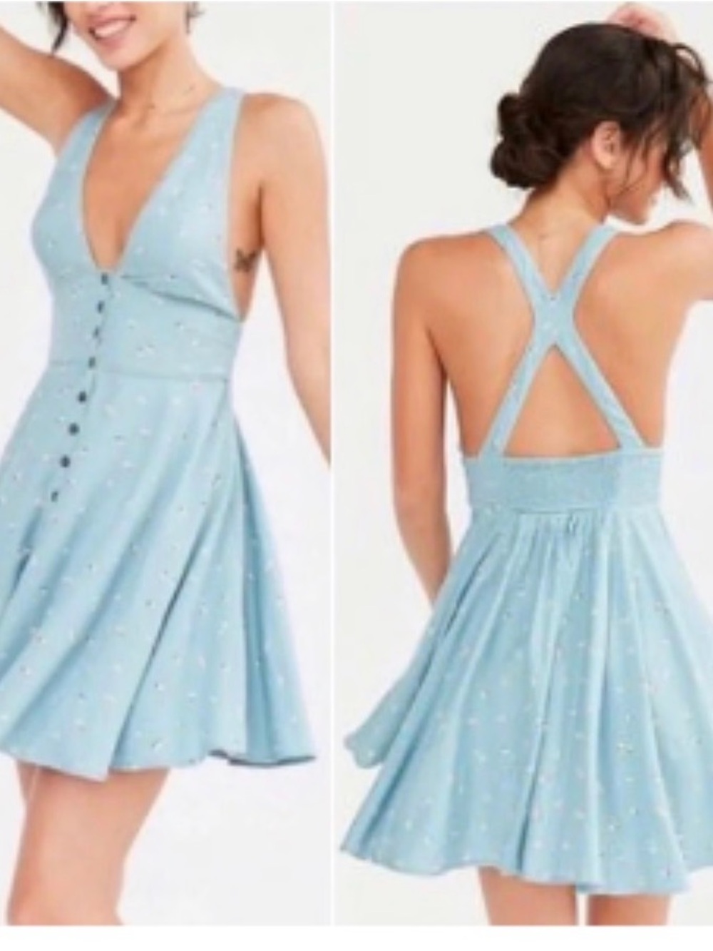 Urban Outfitters Cooperative Light Blue Floral Button-Back Mini Dress, size XS